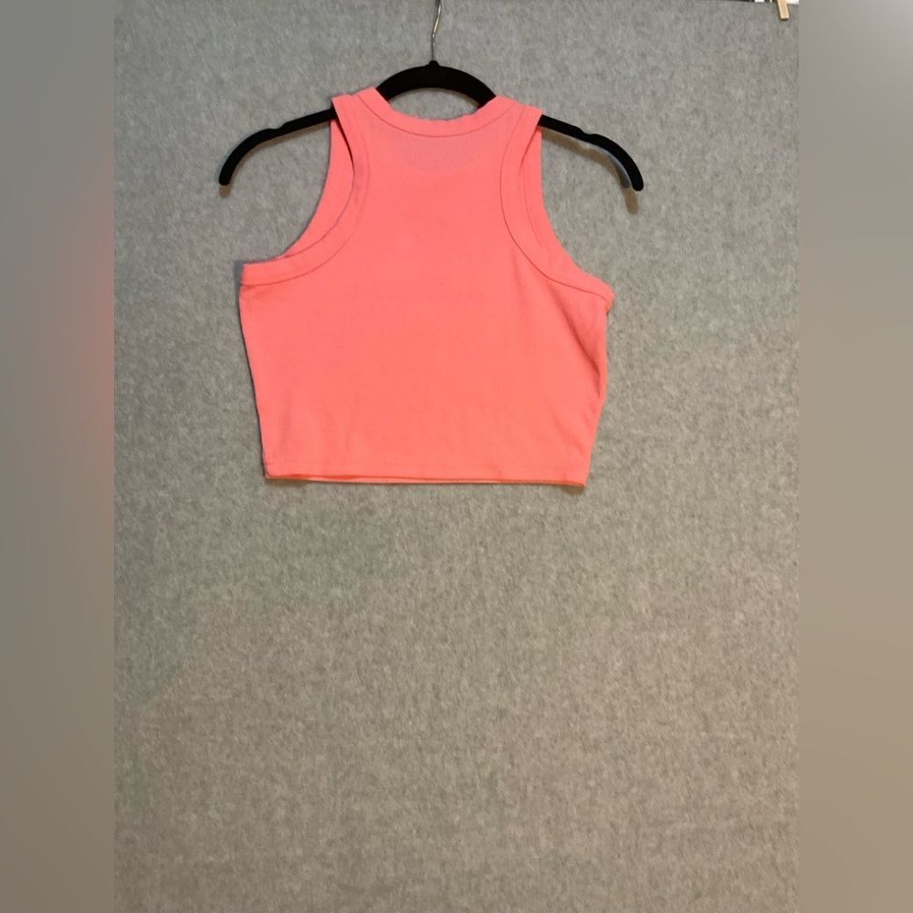 Vibrant  Pink Ribbed High Neck Crop Top Racerback Athletic Size XS